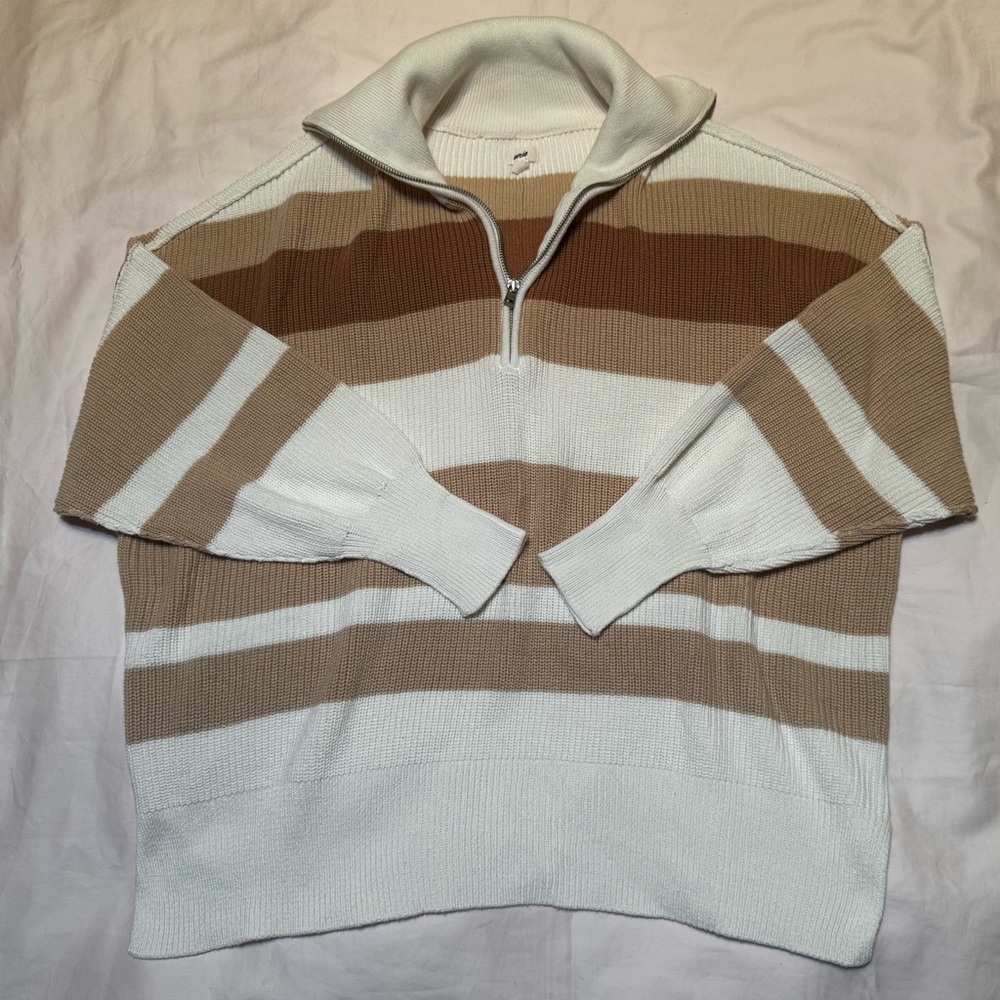 Aerie oversized Neutral Color Striped Beige and White Sweater